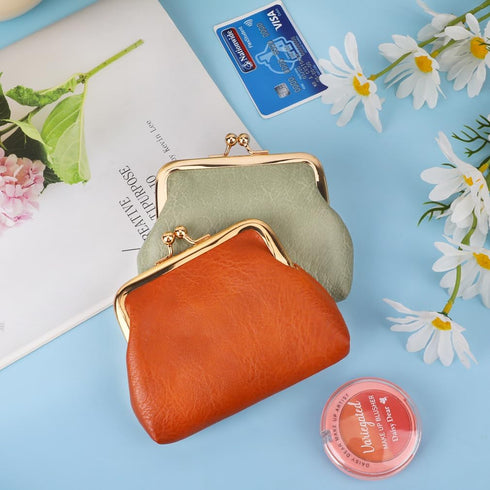 Oyachic 2 Packs Leather Coin Purse PU Car Change Holder Kiss lock Change Pouch with Clasp Vintage Wallets Small Money Bag For Men & Women (Green+B...