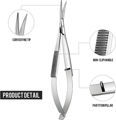 2 Pieces 4.7 Inch Embroidery Scissors Eyebrow Scissors Spring Action Curved Tip Scissors Stainless Steel Cutting Eyebrow Trimming Craft Scissor...