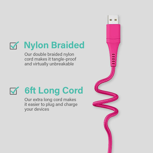 Classy Chargers Universal 3-in-1 Nylon Charging Cables for iPhone, Android, and More | 6ft Certified Lightning Cable, Type C, Micro USB | Compatib...