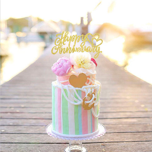 Gold Glitter Happy Anniversary Cake Topper Wedding Anniversary Company Anniversary Birthday Party Decoration Supplies Celebration Party...