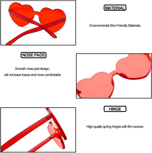 Dollger Heart Shape Sunglasses One Piece Transparent Rimless Candy Color Glasses…...