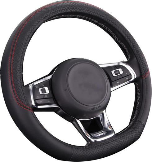 Rehomy D Shaped Breathable Leather Anti-Slip Car Steering Wheel Cover Flat Bottom 14.5-15.25 Universal Fit...