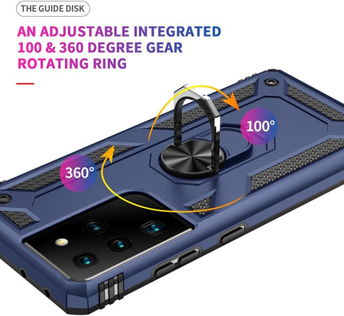 Military Grade Drop Impact for Samsung Galaxy S21 Ultra Case Galaxy S21 Ultra 5G Case 6.8 inch Metal Rotating Ring Kickstand Holder Armor Heavy Du...