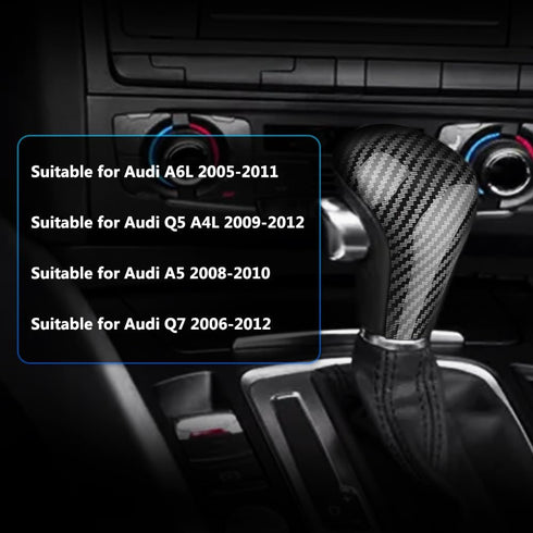 Gear Shift Knob Cover Trim ABS Plastic, Carbon Fiber, Compatible with Audi A6L 2005-2011, Q5 A4L 2009-2012, A5 2008-2010, Q7 2006-2012...