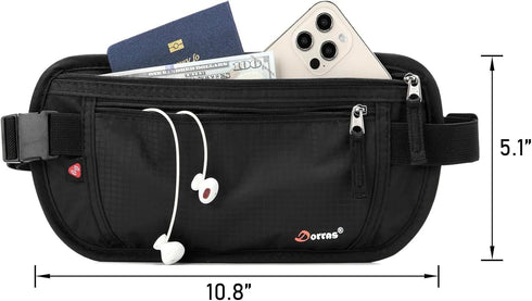 Money Belt - Passport Holder Security Hidden Slim Travel Wallet Fanny Pack with RFID Blocking - Black...