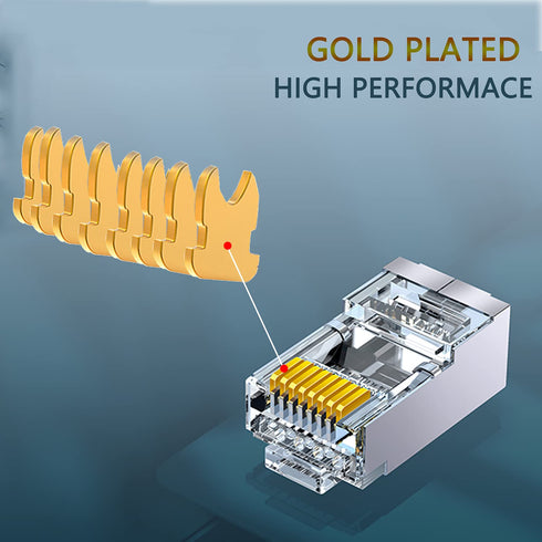 PETECHTOOL RJ45 23AWG Cat6a Cat6 Connector Gold Plated 8P8C Pass Through Shield Plug (50pieces)...