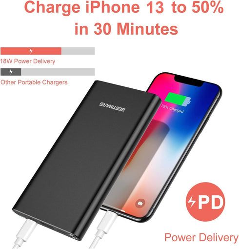Power Bank Fast Charging PD 3.0 18W Quick Charge Portable Charger 10000mAh USB-C Back Up Battery Pack for iPhone 15 14 13 12 11 X XS XR Pro Max Pl...