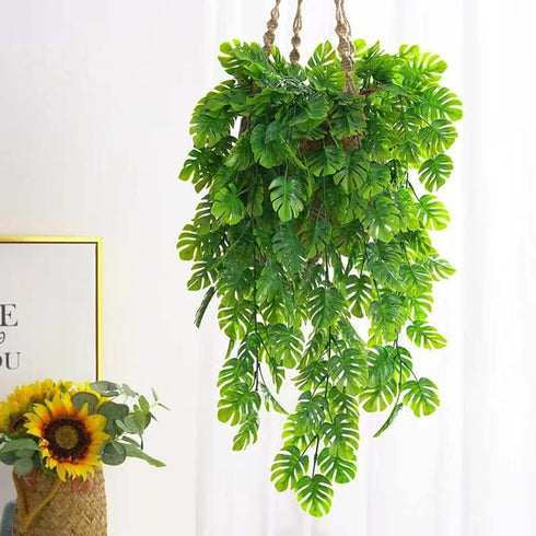 Artificial Monstera Hanging Plant Fake Turtle Greenery Vine for Tropical Party Decorations Holiday Greenery Decor - 2pcs...