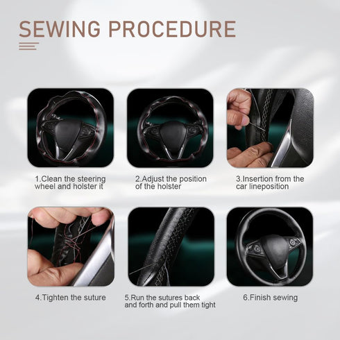 Leather Steering Wheel Cover, Stitch on Wrap, Steering Wheel Covers, 15Inch Breathable Anti-Slip Car Steering Wheel Protector, Steering Wheel Acce...