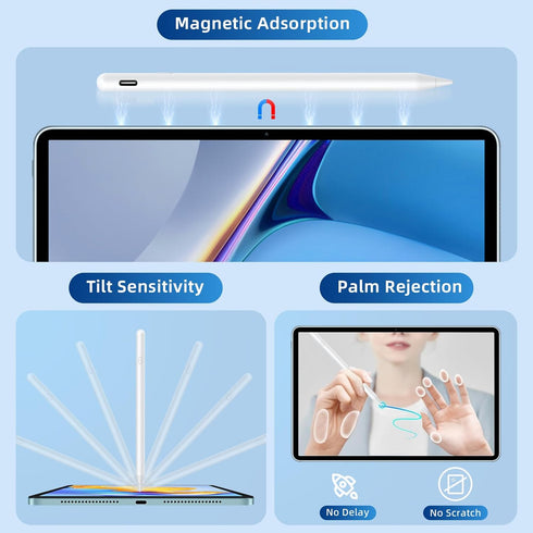 Stylus Pen for iPad,8 Mins Fast Charge Active Pencil for Apple iPad 2018-2023,Palm Rejection Tilt Sensitivity Magnetic Pen Work for iPad Pro 11" &...