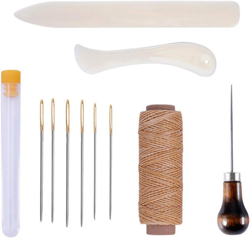 11 Pieces Bookbinding Kit Starter Tools Set Bone Folder Paper Creaser, Waxed Thread, Awl, Large-Eye Needles for DIY Bookbinding Crafts and Sewing ...