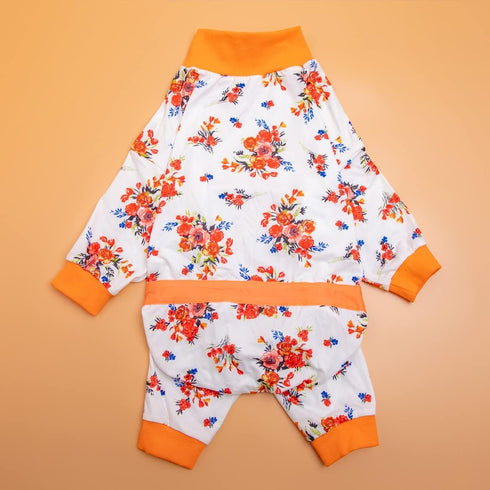 LovinPet Pets Outfit, Post Operative Jumpsuit for Dogs Apparel, Reflective Strap Full Coverage Dog Onesie, Elastic Blooming White, Green, Red Prin...