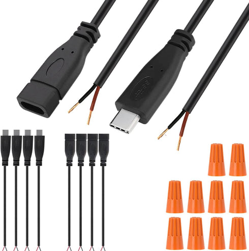 USB C Connector DIY Solderable 2 Wire Power Supply Extension Cable Charger Connector Plug 2 Pin Line for PCB USB to DIP Adapter for Arduino, LED S...