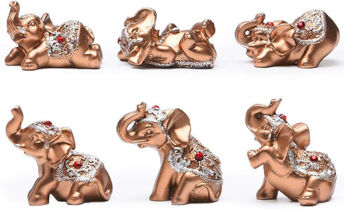 BRABUD Gold Resin Small Elephants Statues Home Decor Collection Gift Set of 6 BS123 (Gold)...
