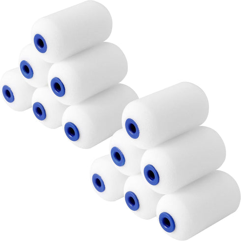 WORKPRO Small Paint Roller 2.5 inch 12-Pack, Mini Foam Paint Roller Covers for Small Touch-Up, Art Crafts, Furniture, Cabinets, High-Density Spong...
