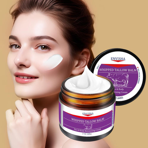 ENVISHA Handmade Whipped Tallow Cream - for Face and Body, Nourishing and Hydrating Skin, 100% Organic Grass-Fed Tallow, All Natural Daily Skin Ca...