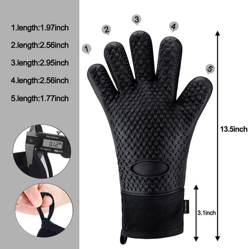 Comsmart BBQ Gloves, Heat Resistant Silicone Grilling Gloves, Long Waterproof BBQ Kitchen Oven Mitts with Inner Cotton Layer for Barbecue, Cooking...