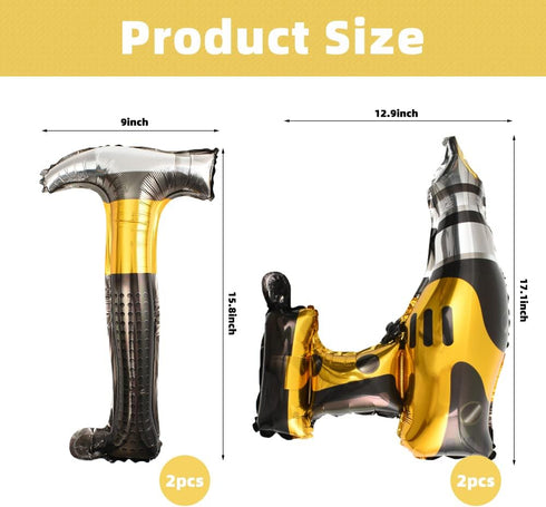 Hammer Balloons Drill Balloons Inflatable Tools Toys Construction Foil Balloons Birthday Theme Party Decoration...