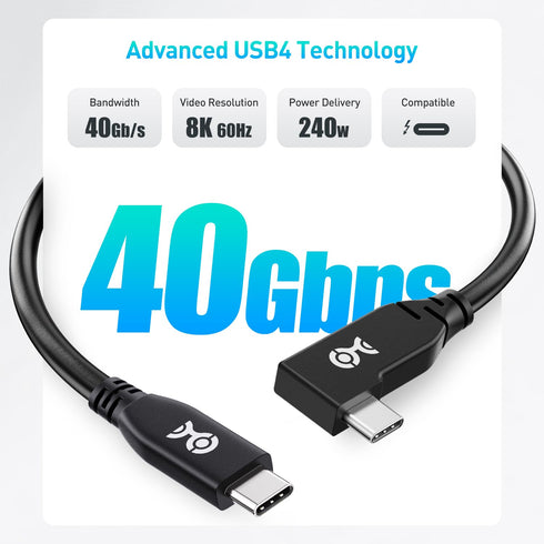 Cable Matters 40Gbps Right Angle USB 4 Cable 3.3 ft, Support 8K@60Hz Video, 240W Charging, USB4 Cable Right Angle/USB C Display Cable, Compatible ...