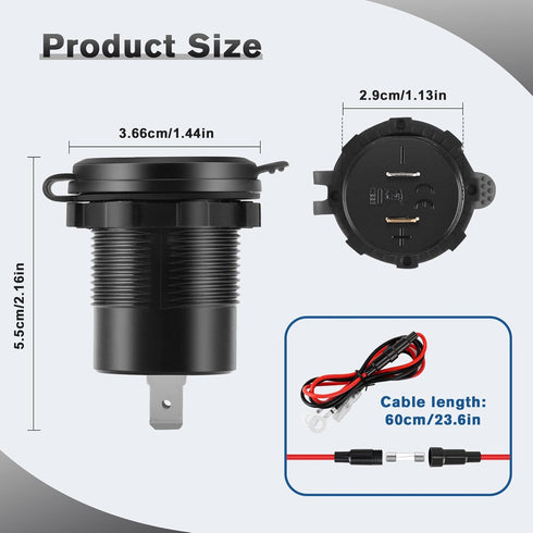 12V Type C USB Outlet 45W PD and 18W QC3.0 Quick Car Charger Socket with Voltmeter Switch Fast Charger Socket Power Waterproof 12V / 24V Marine Bo...