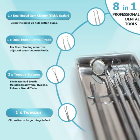 KOHEEL Dental Tools with Metal Case, 8 Count Teeth Cleaning Tools Set, Remove Plaque, Oral Care Hygiene Kit & Toothpicks Pocket Set, Reusable Dent...