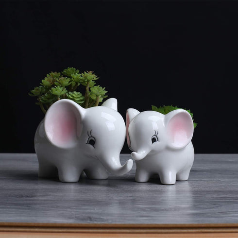 Ogrmar 2PCS Elephant Plant Window Boxes Cute Elephant Flower Pot/Modern White Ceramic Succulent Planter Pots/Tiny Flower Plant Containers Animal D...