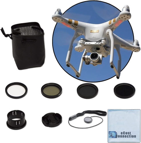 37MM Filter Kit for DJI Phantom 3 Series Drones. Kit Includes: CPL, ND4, ND8, UV, Lens Cap, Cap Keeper + eCostConnection Microfiber Cloth...