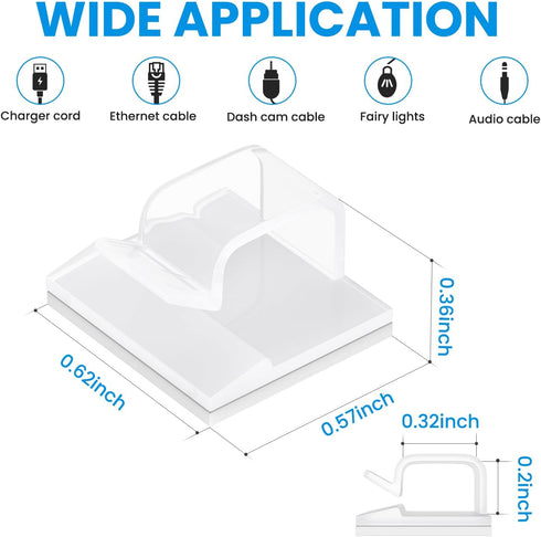 60 Pcs Small Clear Adhesive Cable Clips for Cord Management Under Desk Nightstand Phone PC Charger Plug Speaker Cord Holder Keeper Hook Wall Wire ...