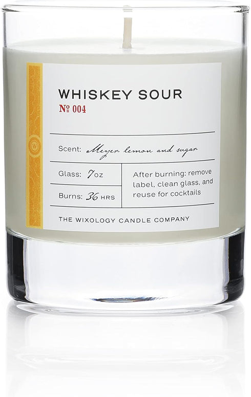 Wixology Cocktail Inspired Whiskey Sour Soy Candle - Lemon and Sugar Scented Candle in Reusable Rocks Glass - Made in Kentucky - 7 oz (Whiskey Sou...
