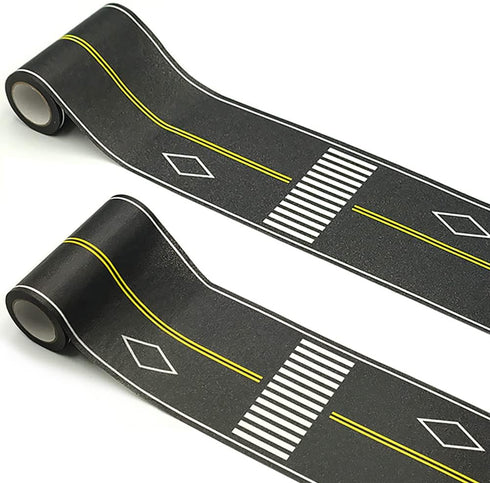 Play Road Tape for Kids Car Toy Road Tape Track, Stick to Floors and Table Flat Surface,No Residue, 2-Pack of 3.9 Inch Wide x 32.8 ft Black Tape f...