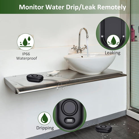 Water Leak Detector Sensor Alarm: Home Water Flooding Monitor Smart Sink Overflow Monitoring Adjustable Wet Moisture Alert Pipe Leakage Drip Detec...