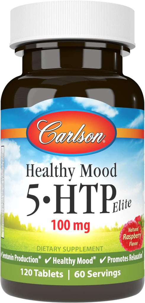 Carlson - Healthy Mood 5-HTP Elite, 100 mg, Serotonin Production, Healthy Mood & Promotes Relaxation, Natural Raspberry Flavor, 120 Tablets...