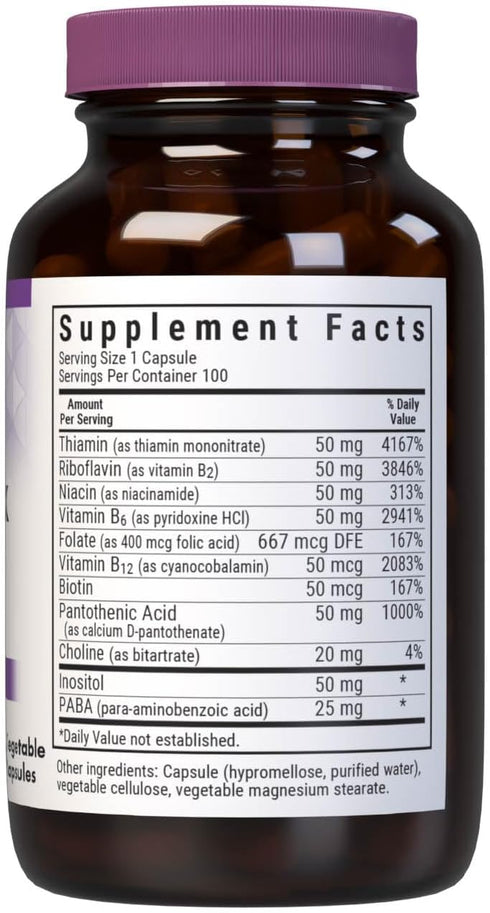 Bluebonnet Vitamin B Complex Full Spectrum B Vitamins - Energy Support - Complete Vit B Inositol Biotin Riboflavin Folate as Folic Acid Choline B6...