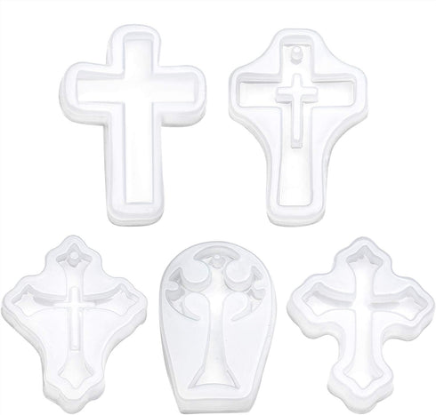 Hendevl Cross Silicone Mould, 5pcs Cross Shape Silicone Mould Resin Casting Molds Cross Jewelry Mold for DIY Decorative Craft Jewellery Making Too...