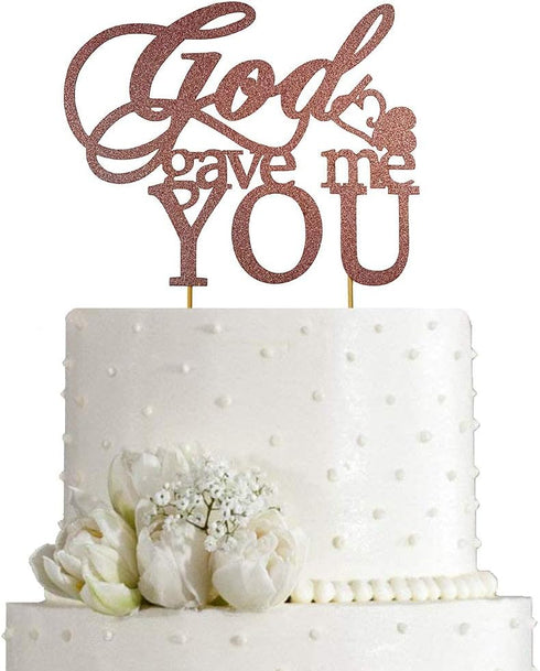 God Gave Me You Cake Topper for Wedding/Engagement/Marriage Party Decorations,Double-faced Rose Gold Glitter...