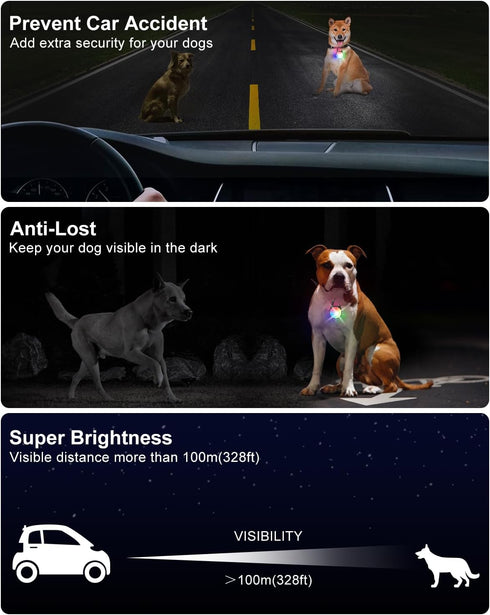 Dog Lights for Night Walking, 2 Pack 4 Modes Dog Collar Light, Rechargeable Dog Walking Light for Nighttime Clip On, IP68 Waterproof Safety Light ...