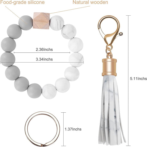 Weixiltc Keychain Wristlet for Women, Silicone Bead Bracelet Key Ring Girl, Key Chain Holder for Car Keys with Leather Tassel...