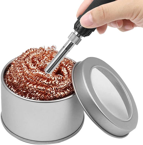 Welding Soldering Iron Tip Cleaner Kit, with 4 PCS Solder Tip Cleaning Wire and 1 PCS Holder, Soldering Brass Sponge Tip Cleaner for Cleaning Sold...