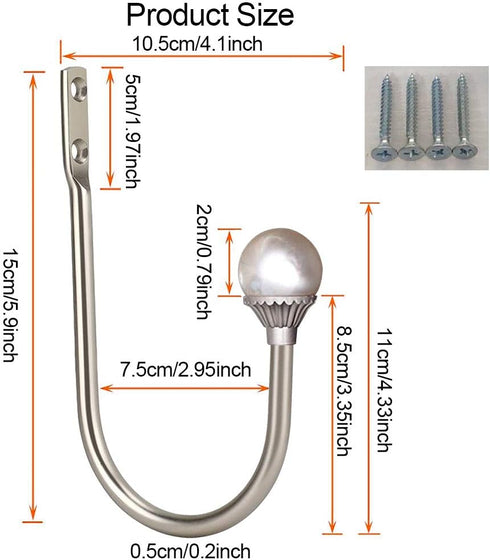 Coolnice 2 Pack Curtain Holdbacks Wall Mounted Curtain Tiebacks Hooks Plastic Pearl U Shape Curtain Tiebacks with Screws Curtain Ties for Home Off...