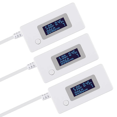 3pcs USB Volatage/Amps Power Meter, Tester Multimeter Test Speed of Charger, Cables, Computer, Power Bank (USB White)...
