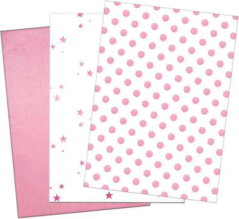 LIAPAWPAW 30 Sheets Pink Tissue Paper for Gift Bags, Metallic Gift Wrapping Tissue Paper Bulk, Cute Polka Dot Star Art Tissue for Girl's Birthday ...