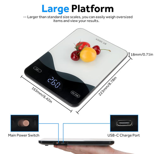 AIMILAR Food Scale, Chargeable LED Display 22lb with USB C Rechargeable Digital Kitchen Food Weight Scale for Baking and Cooking with Ounces and G...