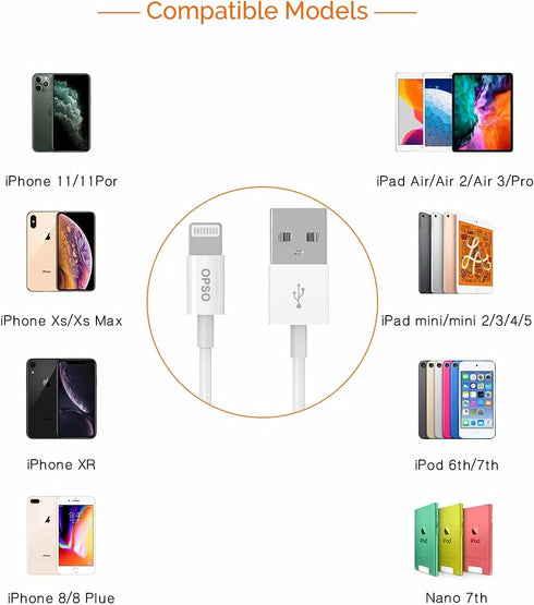 OPSO 3.3ft MFi Certified Lightning Cable, USB A to Lightning, Compatible with iPhone 14/13/12/11/XS/XR/8/7/6, White, 1 Pack...
