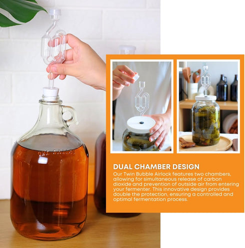 FastRack 1 gal Jug W/Twin bubble Airlock, Polyseal Lid, #6.5 Drilled Stopper...
