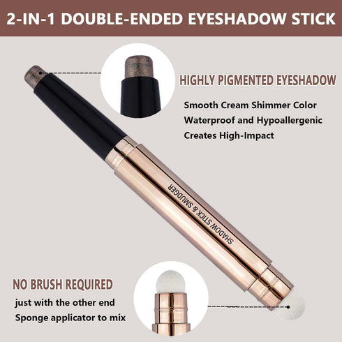 Cocoa Brown Eyeshadow Stick And Sponge Makeup Brush Cream Shimmer Smooth Shadow Pencil Eyeliner Long Lasting Waterproof Eye Shadow Highlighter Sti...