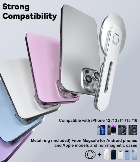 CloudValley Magnetic Phone Holder for Laptop Designed for iPhone 16/15/14/13/12 MagSafe, Adjustable Phone Monitor Side Mount, Slim Portable Foldab...