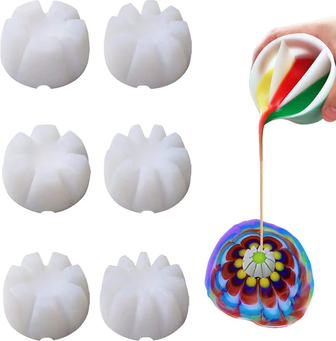 6Pcs/Set Flower Pour Cups Silicone Split Cup for Paint Pouring Acrylic Pouring Flower Strainers Fluid Art Pour DIY Resin Molds for Making Painting...
