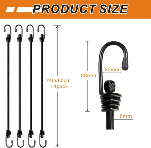 Bungee Cords with Hooks, Heavy Duty Outdoor Elastic Bungee Straps?No Odour Industrial Grade Bungee Rope for Securing Tarps, Luggage, Tents, Bikes ...