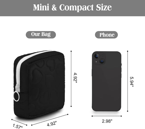 Mini Makeup Bag: Cute & Compact Cosmetic Pouch for Purse, Multi-Functional Small Makeup Bag for Travel and Everyday Use-Black...