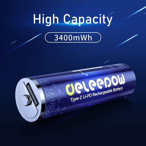 Deleepow Rechargeable AA Batteries USB 3400mWh AA Lithium Rechargeable Batteries 1500 Cycle with USB C Cable 4-Pack...